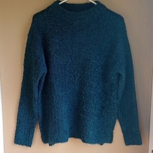 Foil Wool Blend Long Sleeve Mock Neck Sweater Emerald Green Size M
